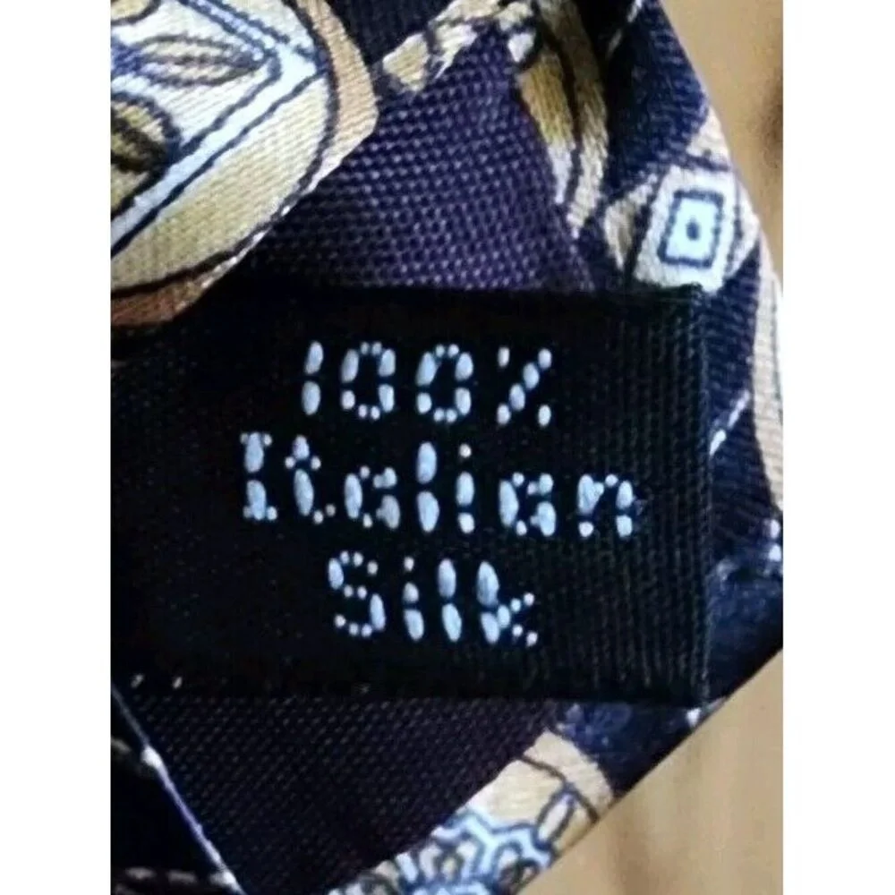Henry Grethel Mens Tie Black Geometric Print 100% Italian‎ Silk